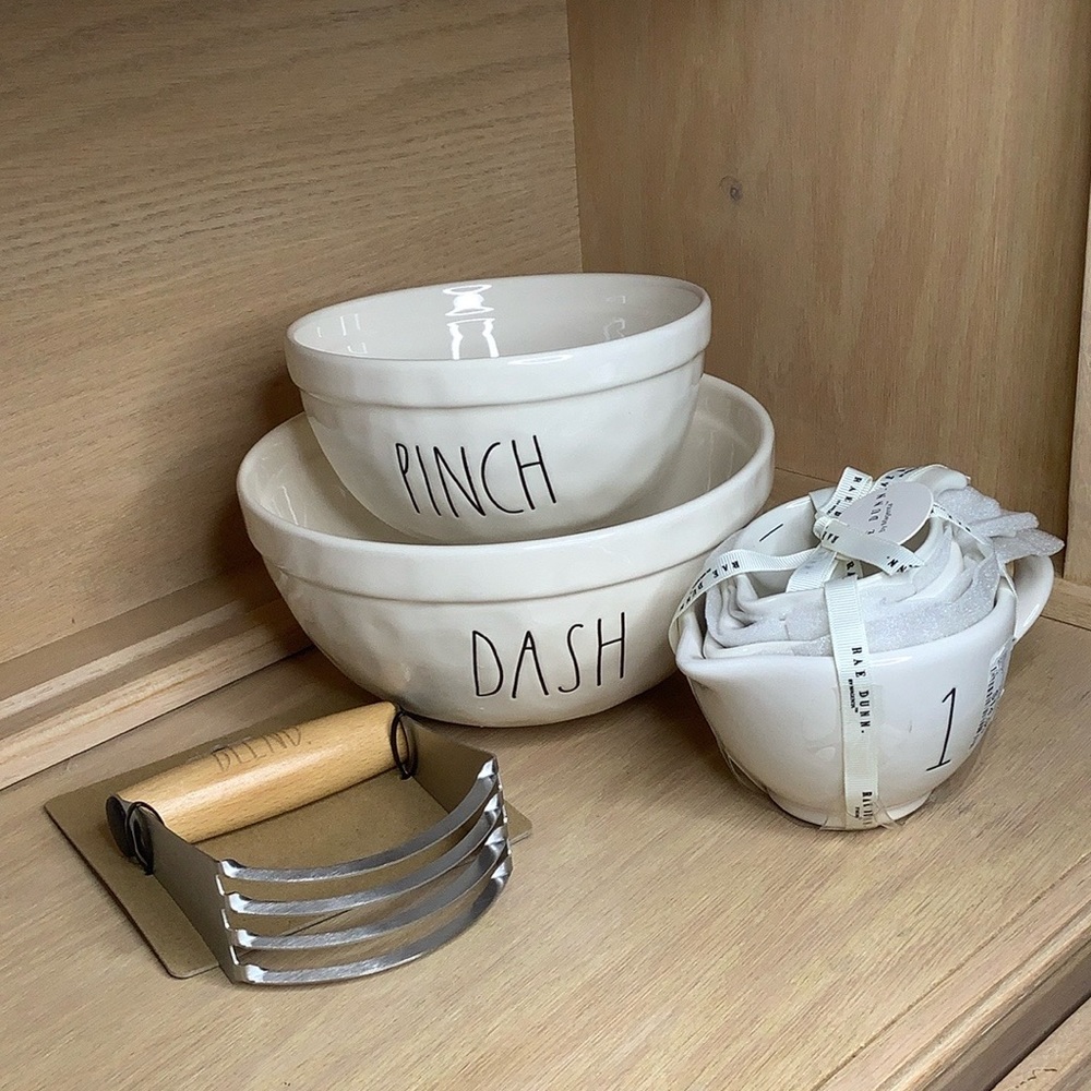 🆕 Rae Dunn Cooking/Baking Bowl, Measuring Cups, and Dough Blender Bundle